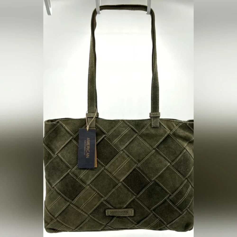 American Leather Co. Mercer Suede Woven Tote Olive Green - Picture 1 of 6
